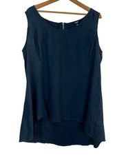 Premise Tunic Top 1X Navy Blue 100% Linen High Low Scoop Neck Exposed‎ Zip