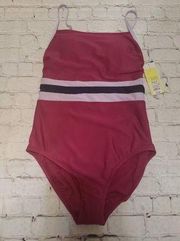 Nwt Women's Square Neck One Piece Swimsuit - All in Motion Cranberry Size Medium