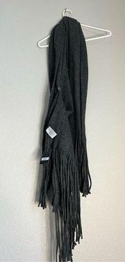 Lucky Brand Fringe Scarf Soft Grey Acrylic Poly Knit 93 X 15 NWT