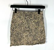 Brandy Melville Mini Leopard Skirt Stretch Denim Pencil Tan