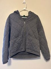 Quilted Full Zip Up Hooded Jacket Dark Gray Women’s Size Medium