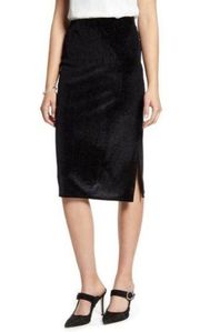 Halogen Black Velvet Side Slit High Waist Pencil Knee Length Skirt - XXSP