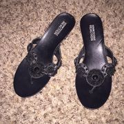 Black Kenneth Cole Reaction Beaded Wedge Sandals Size 6