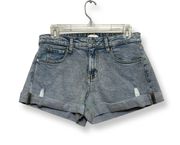 Weworewhat Womens Jean Shorts Blue Denim Whiskered Cuffed Distressed 24 New