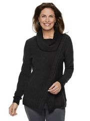 Croft & Barrow NEW  Cable-Knit Trim Cowl Neck Sweater Black Size 1X