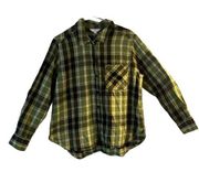 Pre Owned Women’s Time and Tru Long Sleeve Green Plaid Button Up Shirt Sz Lg