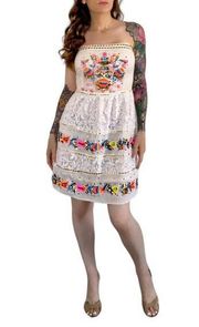 Boston Proper Mexican Floral Embroidered Beaded Crochet Lace Strapless Dress 4