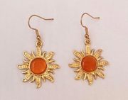 18K Gold Plated Orange Opal Sunflower Dangle Drop Earrings for Women