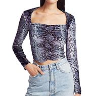 Ponty Mython Snake-Print Velvet Crop Top