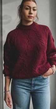 NWT ANINE BING Mike Chunky Cable Knit Sweater in Burgundy Sz M