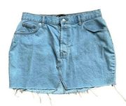 DESIGN Denim Original Mini Skirt with Distressed Hem in Mid Wash, Size 10