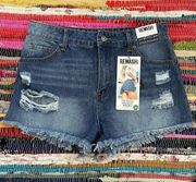 𝅺REWASH Super High Rise Demin Shorts Size 9/29 Blue Wedge Vintage Revival