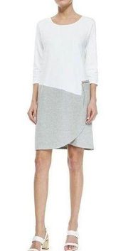 Joan Vass Womens Colorblock Dress Size L White Heather Bateau Neck 3/4 Sleeve