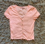 Vintage Y2K  pink flutter sleeve ruffle hem button down blouse sz XS