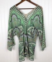 ECI Green Paisley Babydoll Blouse Size 4