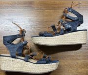 Sandals Blue Gladiator Wedged Heels Size 8