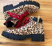 Aqua Knox Leopard Print Chunky Combat Boots, Size 10