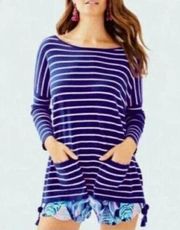 Lilly Pulitzer Elba Striped Sweater‎ In Twilight Blue/Pink Coba Size Medium