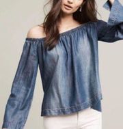 Anthro Cloth & Stone chambray blouse off shoulder romantic boho top shirt XS