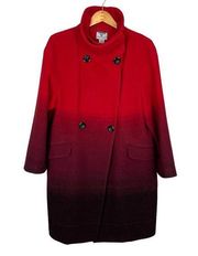 Worthington Dress Coat Womens‎ Large Red Ombre Wool Blend Long Double Breasted