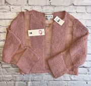 Oversized Cropped Fuzzy Dolman Wide Sleeve Sweater Pink Size Small