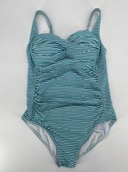 One Piece Bond-Eye Australia  Swimsuit Sz 8 D/DD Blue White Striped Ruched