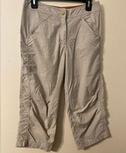 Womens L.L. Bean Nylon Khaki Lined Hiking Outdoor Capri Pants 3-Pocket Size 6