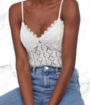 H&M White Floral Crochet Lace Bodysuit