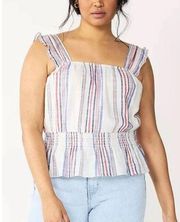 sleeveless smocked peplum waist striped cotton top size large