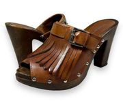 U.S. Polo Assn Leather with Wood Block Heel Clogs Womens 9