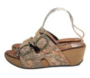 White Mountain Chandler Platform Wedge Sandals Floral Leather Footbeds size 9.5