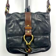 Cole Haan Black Brown Soft Leather Crossbody Bag With Metal Hook Closure