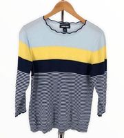 Lands'End  Pastel Colorblock Striped Scallop Trim 3/4 Sleeve Knit Sweater size M