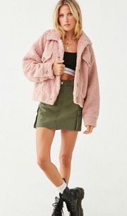 Pink Faux Thick Chunky Shearling Teddy Sherpa Jacket