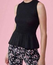 rebecca taylor smocked rib peplum pullover black