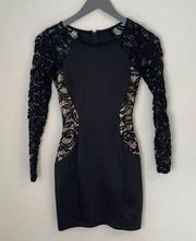 BCX Women's Bodycon Dress Mini Long Sleeve Lace Sequin Sheath Black Size 1
