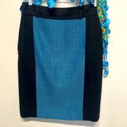 Italian wool Ponte: Carlisle pencil skirt black and turquoise