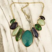 Stella & Dot Serenity Agate Stone Necklace Teal Blue Green Statement Gold Toned