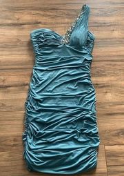 Mignon Blue Jewel One Shoulder Ruched Cocktail Dress Size 4