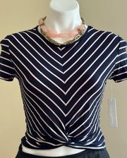 JO & CO Jeans Navy Blue & Pink Stripes NWT Crop Top Short Sleeves SZ SP