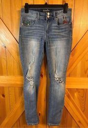 Indigo Rein juniors Jeans Blue Size 7 Skinny Denim Distressed Art (1968)