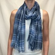 Eddie Bauer Women's Blue White Grey Gray Sheer Plaid Neck Scarf One Size OS