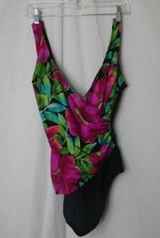 Longitude Floral Plunging Neck One Piece Swimsuit