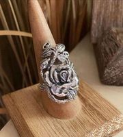 Sterling Silver Rose Ring  Oxidized Rose Ring Size 10