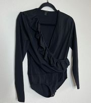 J crew black ruffle bodysuit