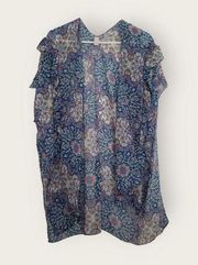 Est 1946  Floral Kimono Shirt Women One size Blue Short sleeve Sheer Coverup