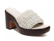 Vince Nicki Crochet Clog Platform Sandals White Wooden Heel Size 7.5