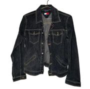 Vintage Tommy Hilfiger Black Button Front Pockets Denim Jacket Size Large