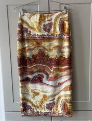 Le Superbe Marble Sliced Agate Brown Swirl Midi Pencil Skirt Medium Bodcon