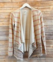 Billabong Raw Hem Southwestern Open Front Sweatshirt Cardigan Size Small